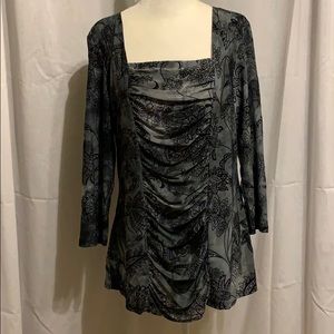 Dressbarn Blouse, Size L, Charcoal Gray & velvet